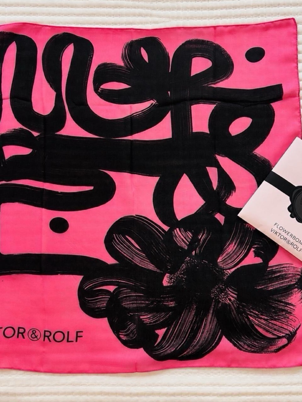 Viktor & Rolf Hot Pink and Black Floral Silk Square Scarf